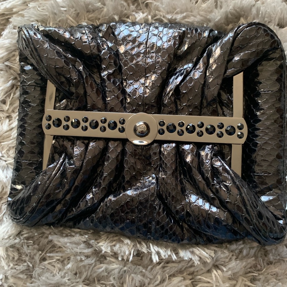 Rafe Black Leather Snakeskin Clutch